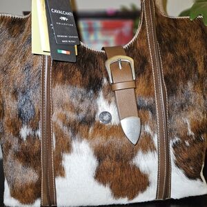 CAVALCANTI Genuine Italian Cow & Leather Shoulder Bag - Brown